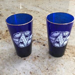 2 Gamers Nexus Cobalt Blue Pint Glasses w/Gold Trim